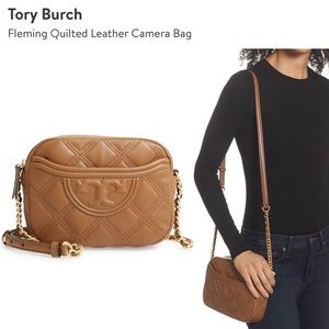 Tory Burch Fleming Quilted Camera Bag Moose Tan